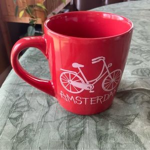 AMSTERDAM Mug 12 Oz Coffee Tea Cocoa Bicycle Red Left Handed or Right Red White